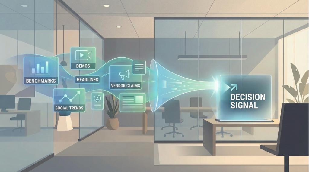 ai noise landscape signal overload enterprise leaders 1024x572 - AI Signal vs Noise Framework: 7-Step Guide for Calm Leaders