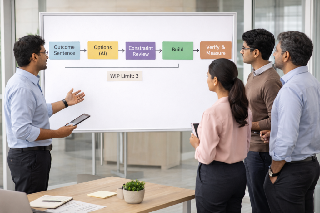 AI Accelerates Execution — 9 Discipline Rules That Decide Outcomes ai product team workflow outcome evidence wip 1024x683 - AI Accelerates Execution — 9 Discipline Rules That Decide Outcomes